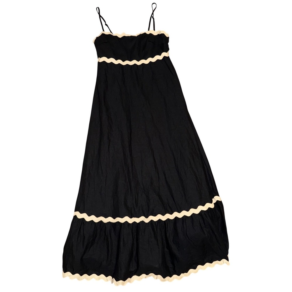Petal and Pup Yana Maxi Dress Black Cream Strappy Scalloped Trim Vacation - Picture 5 of 7